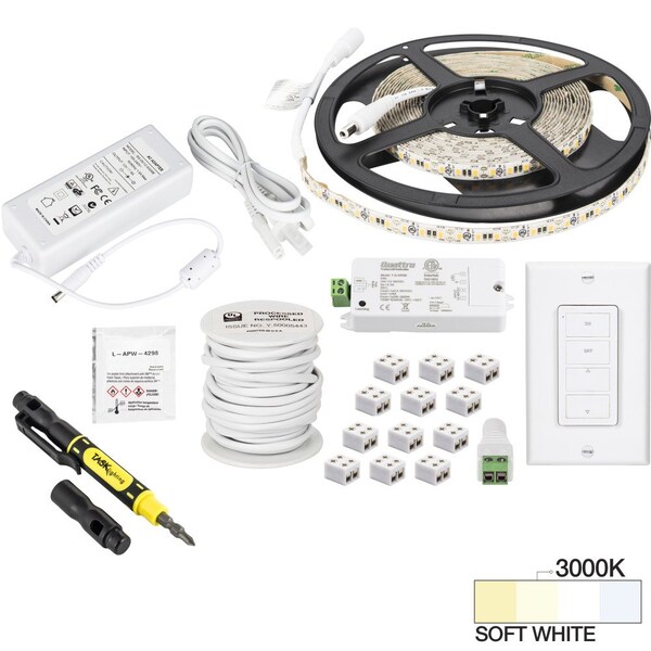 Task Lighting 16' 225 Lumens Per Foot Vivid Uno Wireless Controller Retail Tape Light Kit, 3000K Soft White L-VURK-16-30 - main
